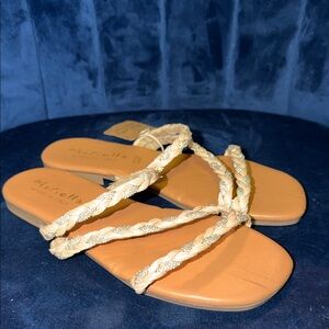 Mariella Tan and Gold Jeweled Braided Sandals Size 7.5